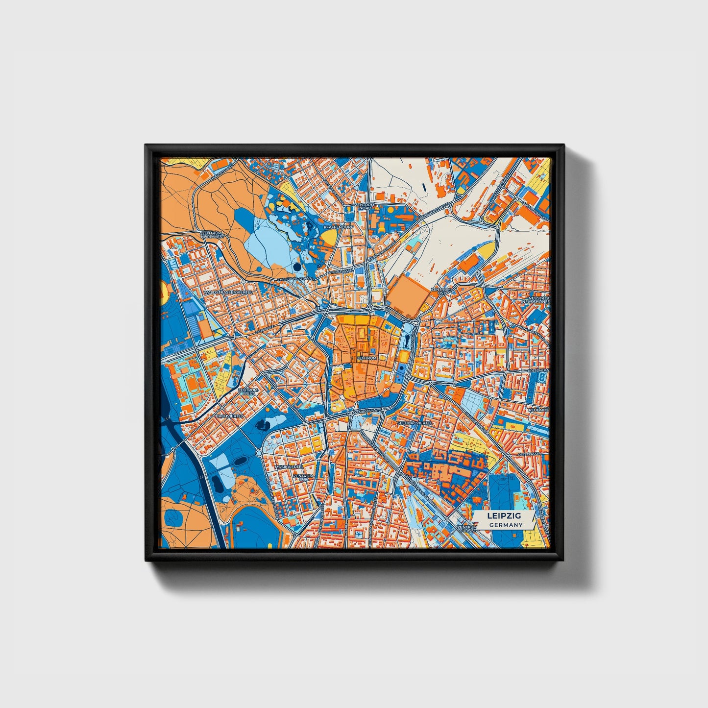 Leipzig Germany Colorful City Map Canvas Print • Black Framed
