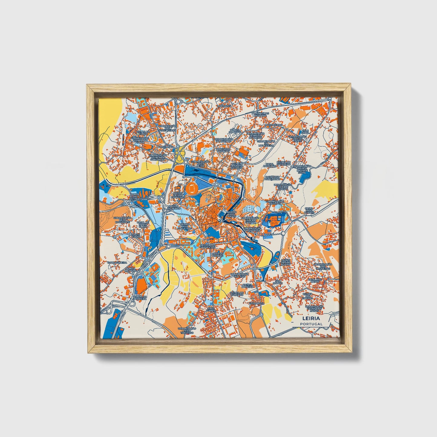 Leiria Portugal Colorful City Map Canvas Print • Natural Wooden Framed