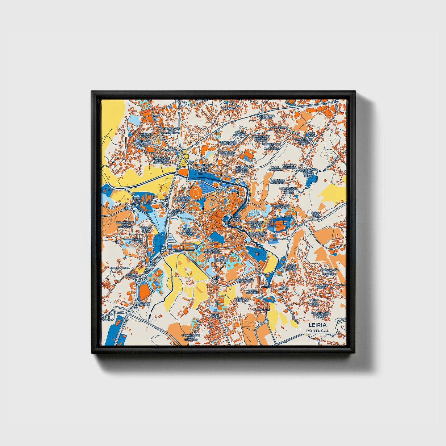 Leiria Portugal Colorful City Map Canvas Print • Black Framed