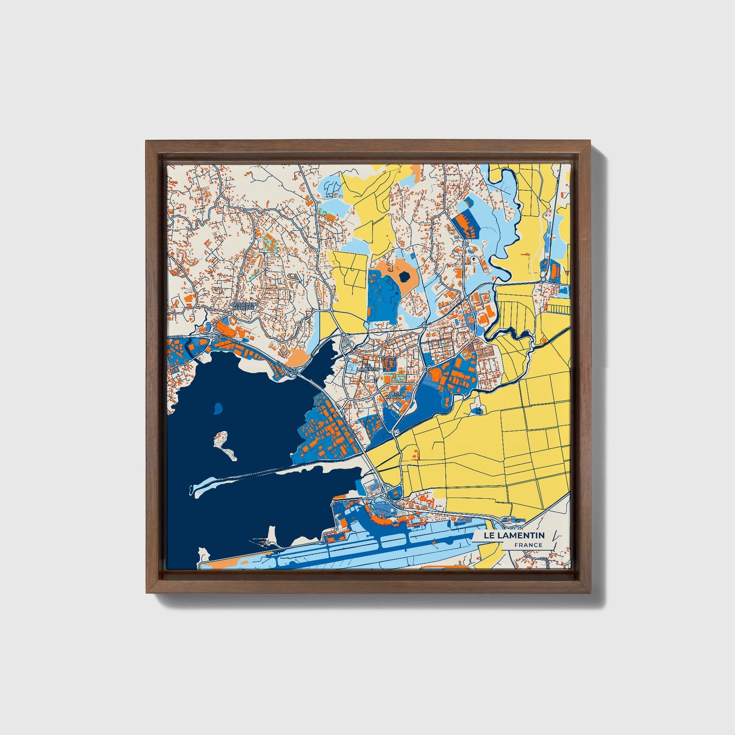 Le Lamentin France Colorful City Map Canvas Print • Dark Wooden Framed