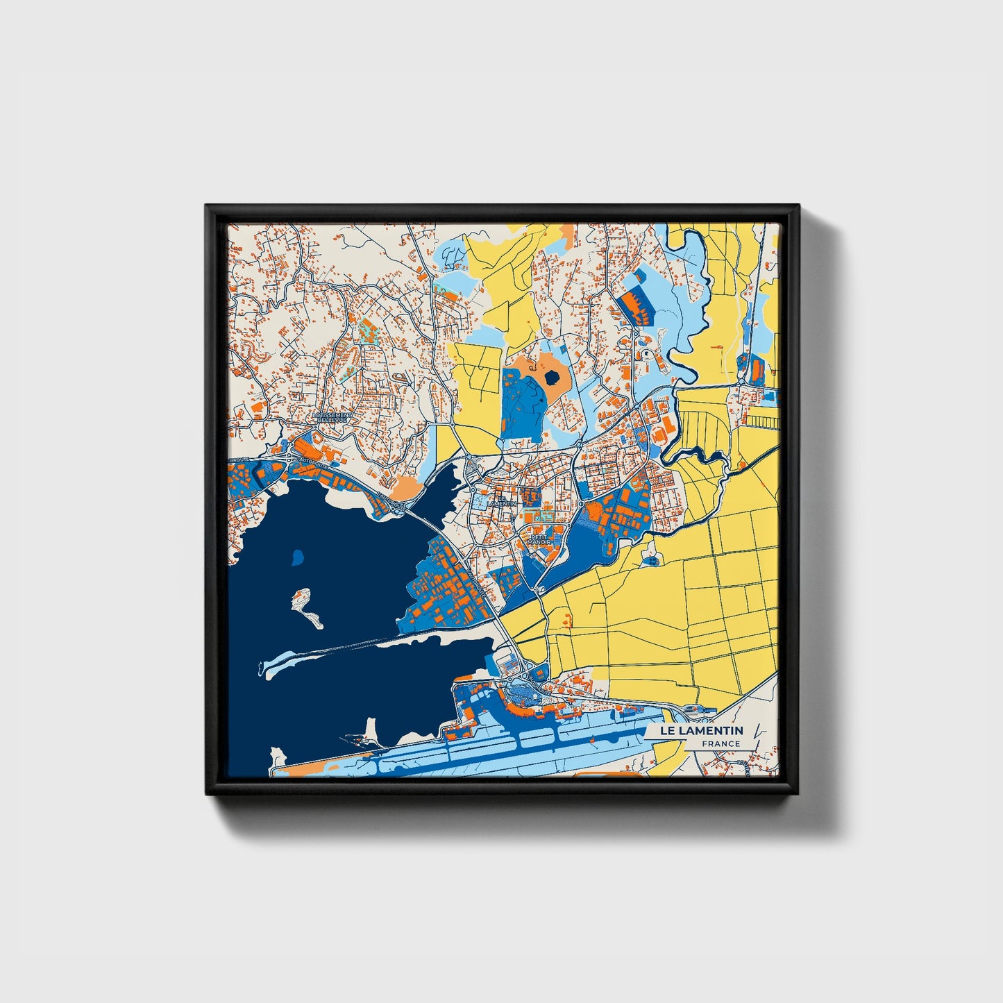 Le Lamentin France Colorful City Map Canvas Print • Black Framed