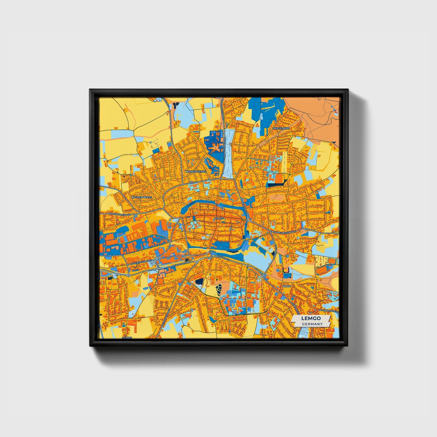 Lemgo Germany Colorful City Map Canvas Print • Black Framed