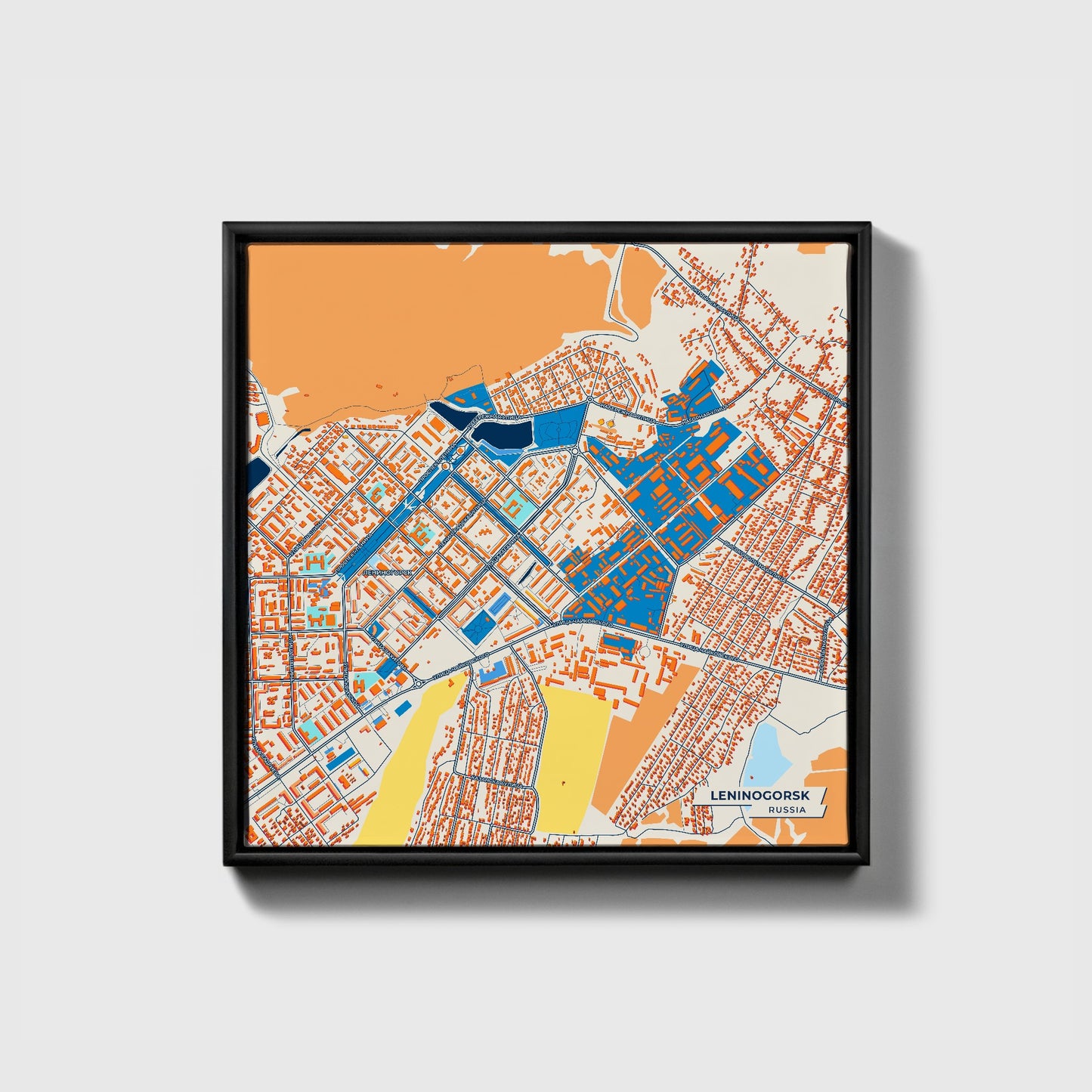 Лениногорский Russia Colorful City Map Canvas Print • Black Framed