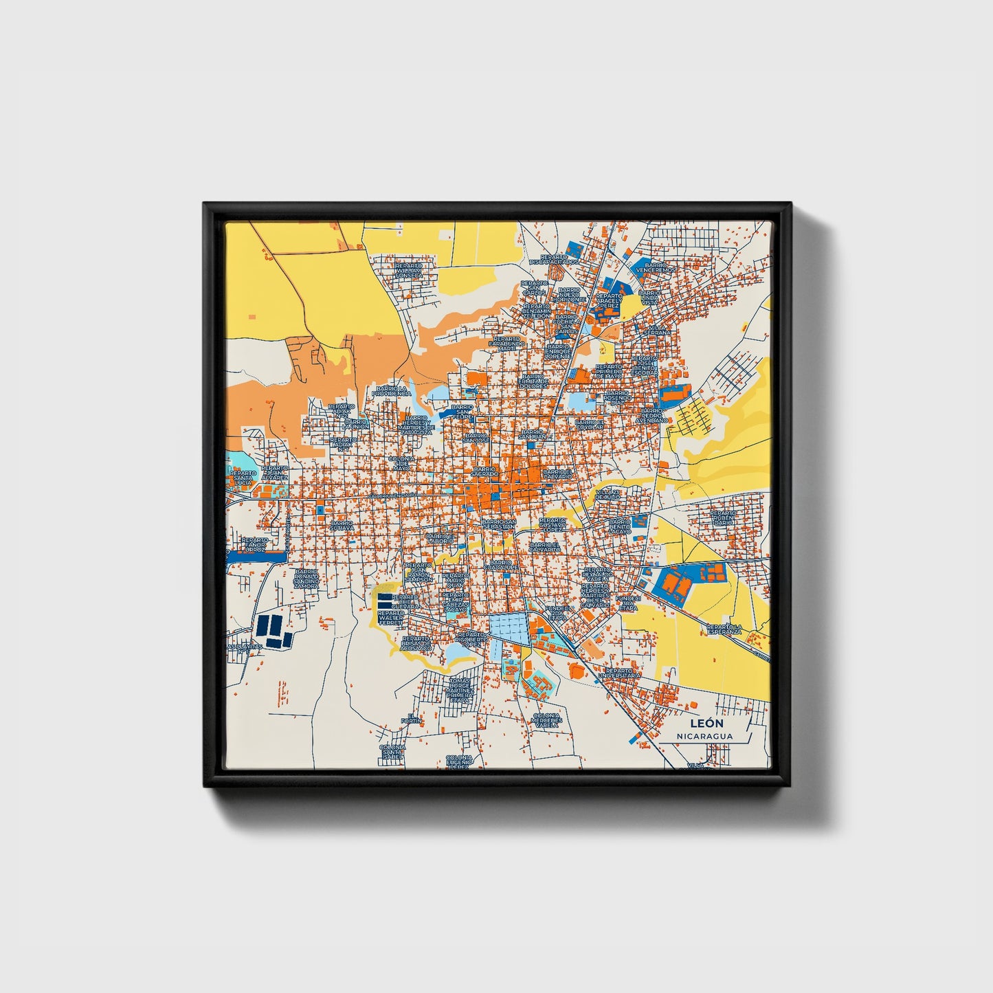 León Nicaragua Colorful City Map Canvas Print • Black Framed