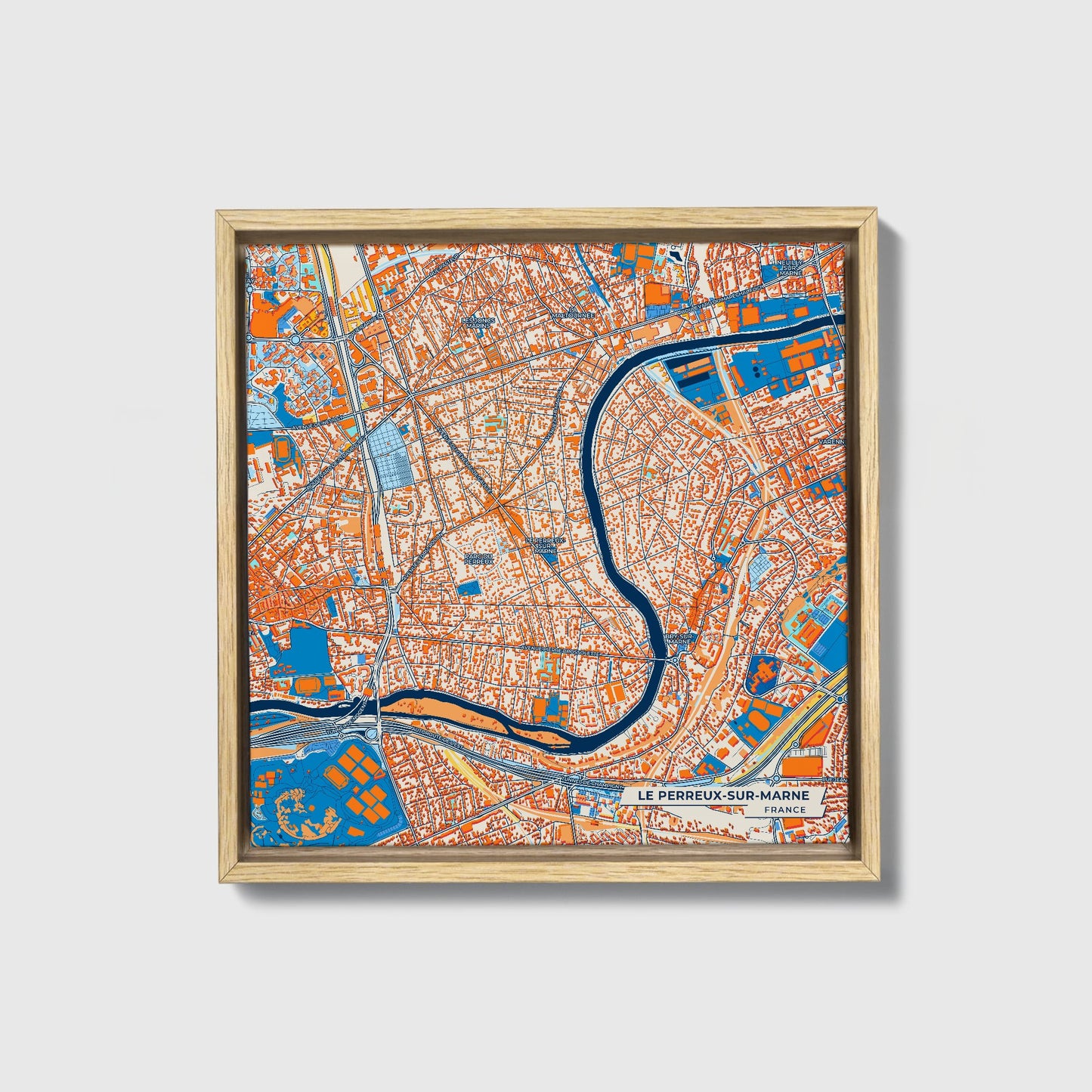 Le Perreux-Sur-Marne France Colorful City Map Canvas Print • Natural Wooden Framed