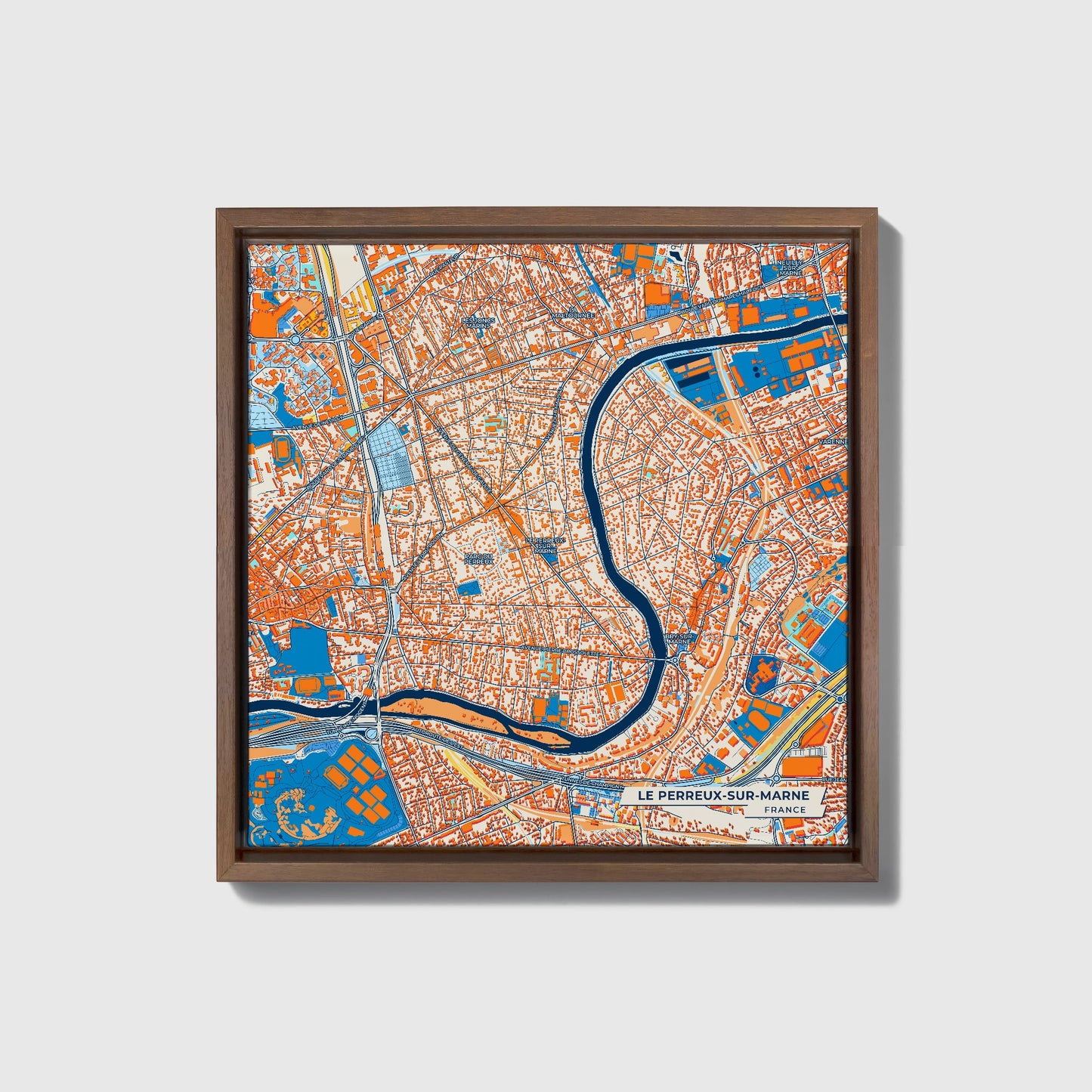 Le Perreux-Sur-Marne France Colorful City Map Canvas Print • Dark Wooden Framed