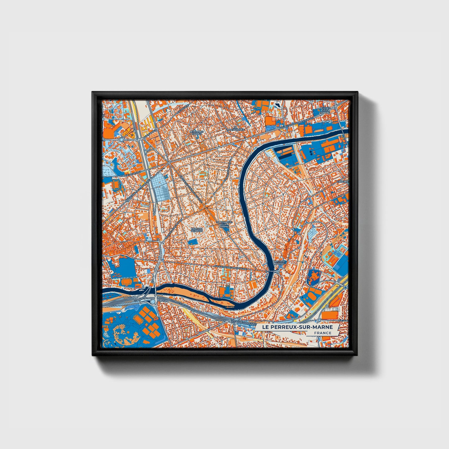 Le Perreux-Sur-Marne France Colorful City Map Canvas Print • Black Framed
