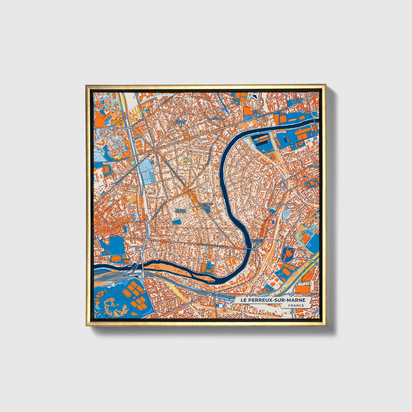 Le Perreux-Sur-Marne France Colorful City Map Canvas Print • Gold Framed