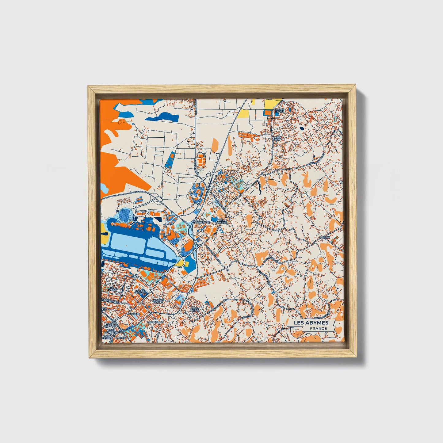 Les Abymes France Colorful City Map Canvas Print • Natural Wooden Framed