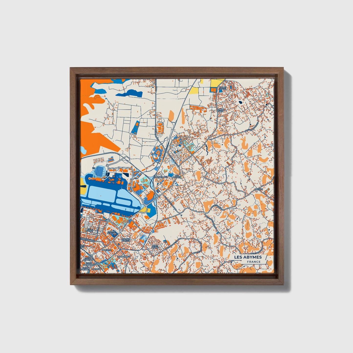 Les Abymes France Colorful City Map Canvas Print • Dark Wooden Framed