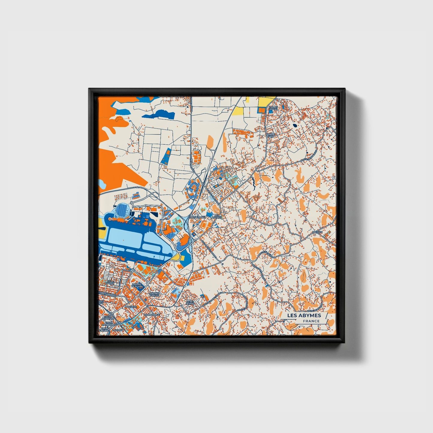 Les Abymes France Colorful City Map Canvas Print • Black Framed