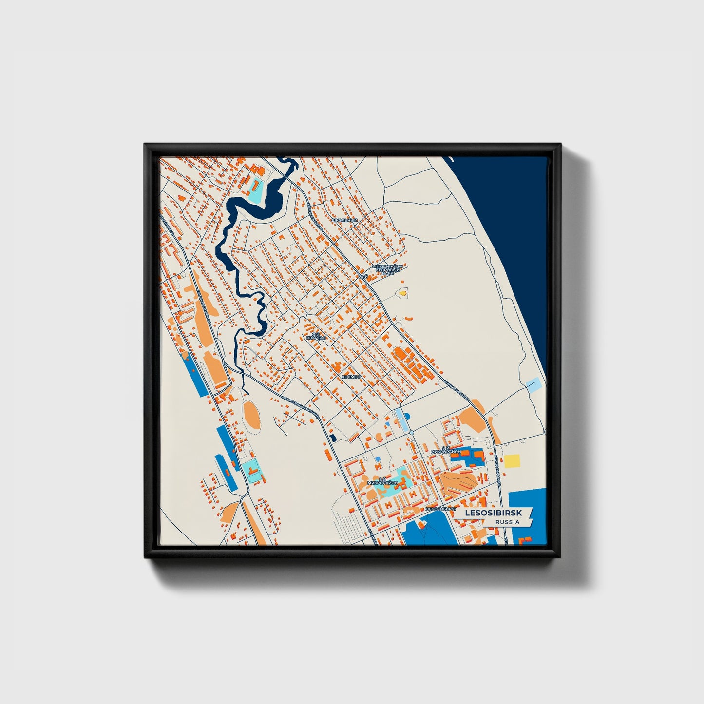 Лесосибирск Russia Colorful City Map Canvas Print • Black Framed