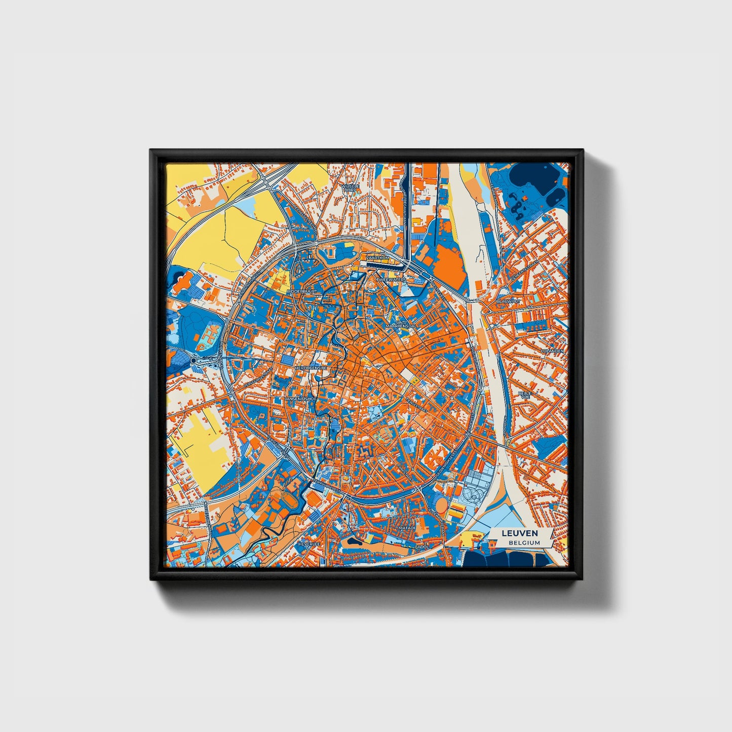 Leuven  Belgium Colorful City Map Canvas Print • Black Framed