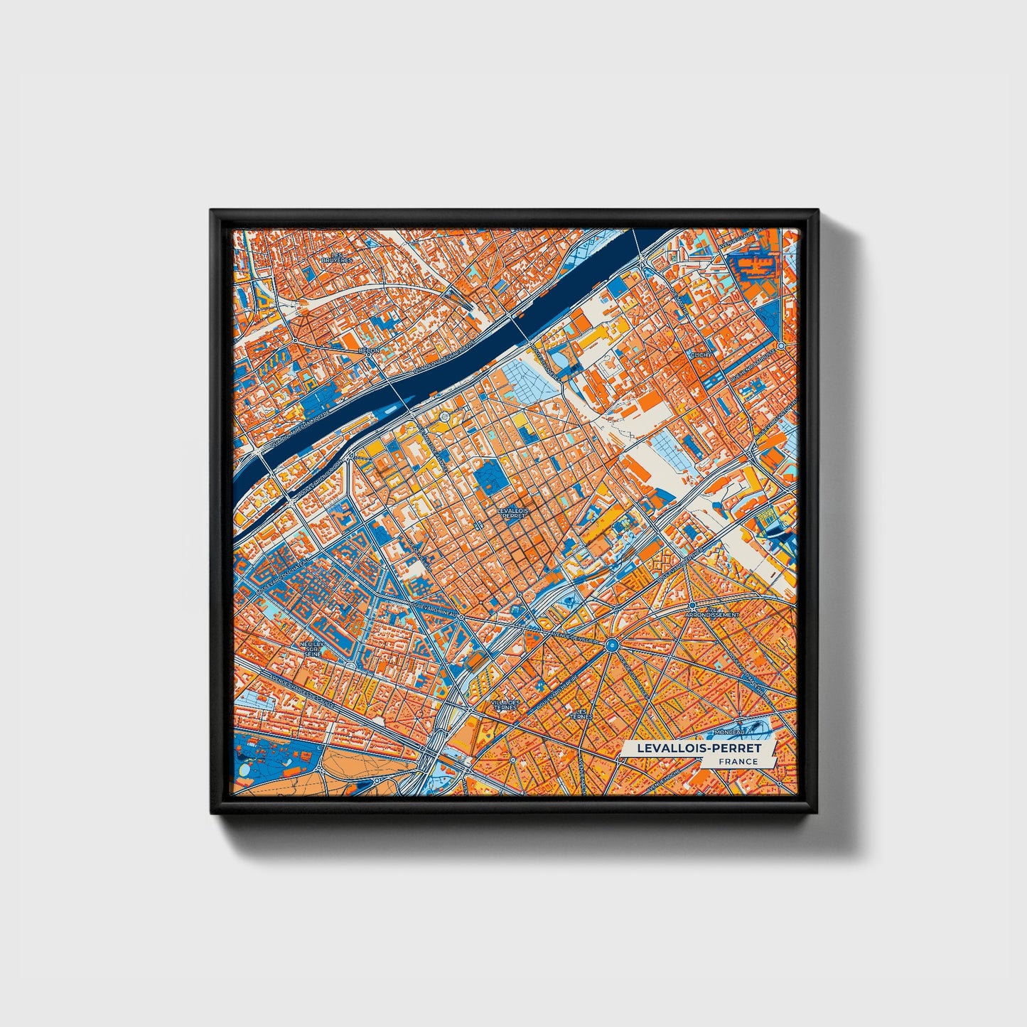 Levallois-Perret France Colorful City Map Canvas Print • Black Framed
