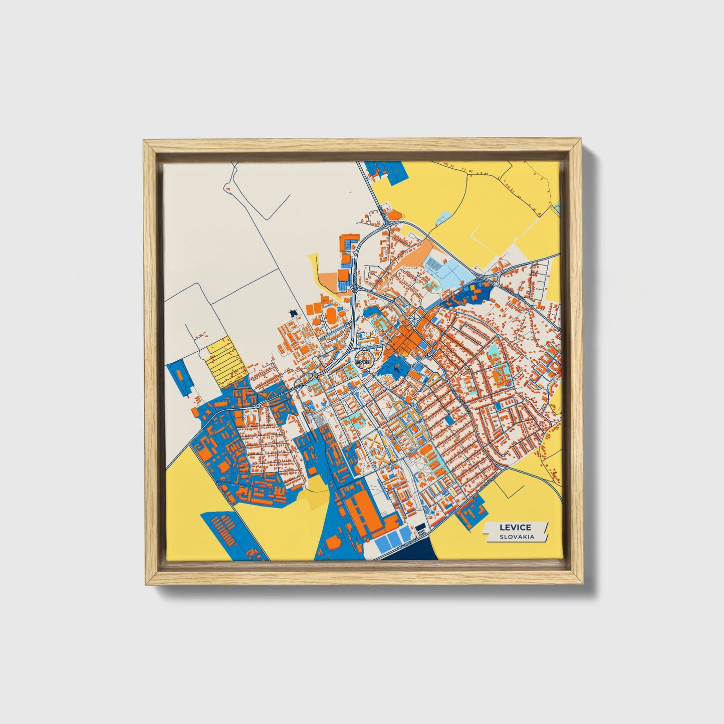 Levice Slovakia Colorful City Map Canvas Print • Natural Wooden Framed
