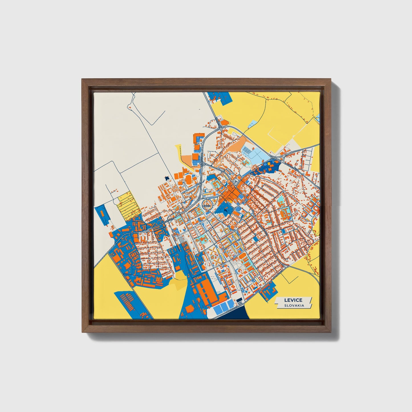 Levice Slovakia Colorful City Map Canvas Print • Dark Wooden Framed