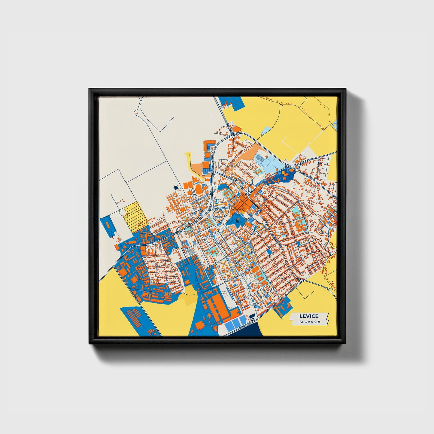 Levice Slovakia Colorful City Map Canvas Print • Black Framed