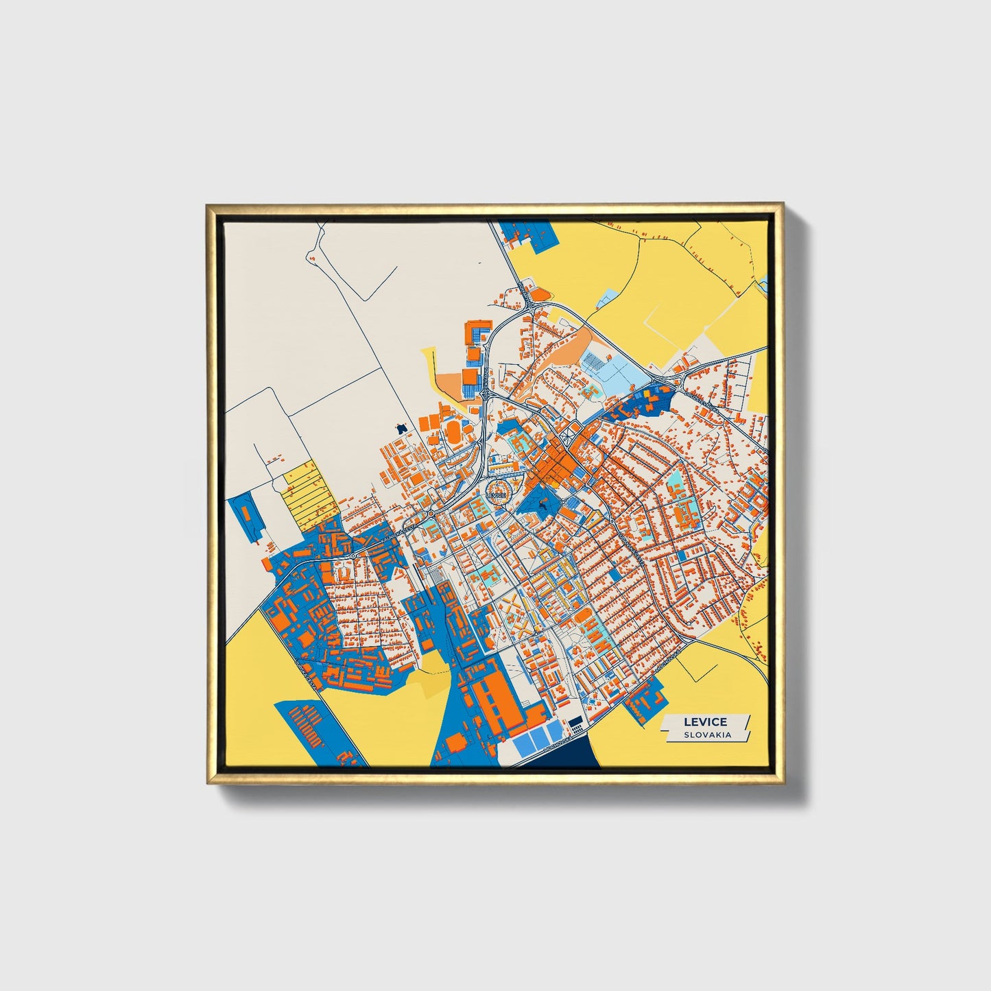 Levice Slovakia Colorful City Map Canvas Print • Gold Framed