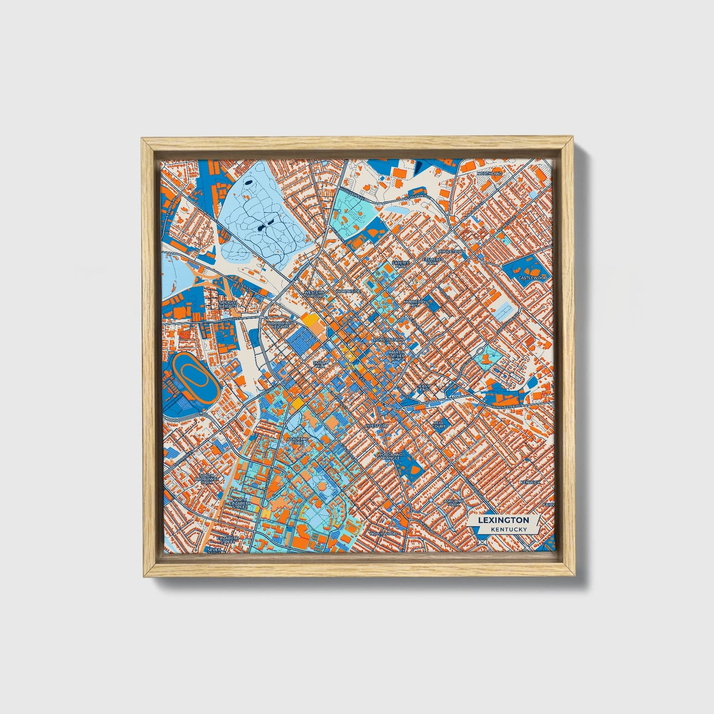 Lexington Kentucky Colorful City Map Canvas Print • Natural Wooden Framed