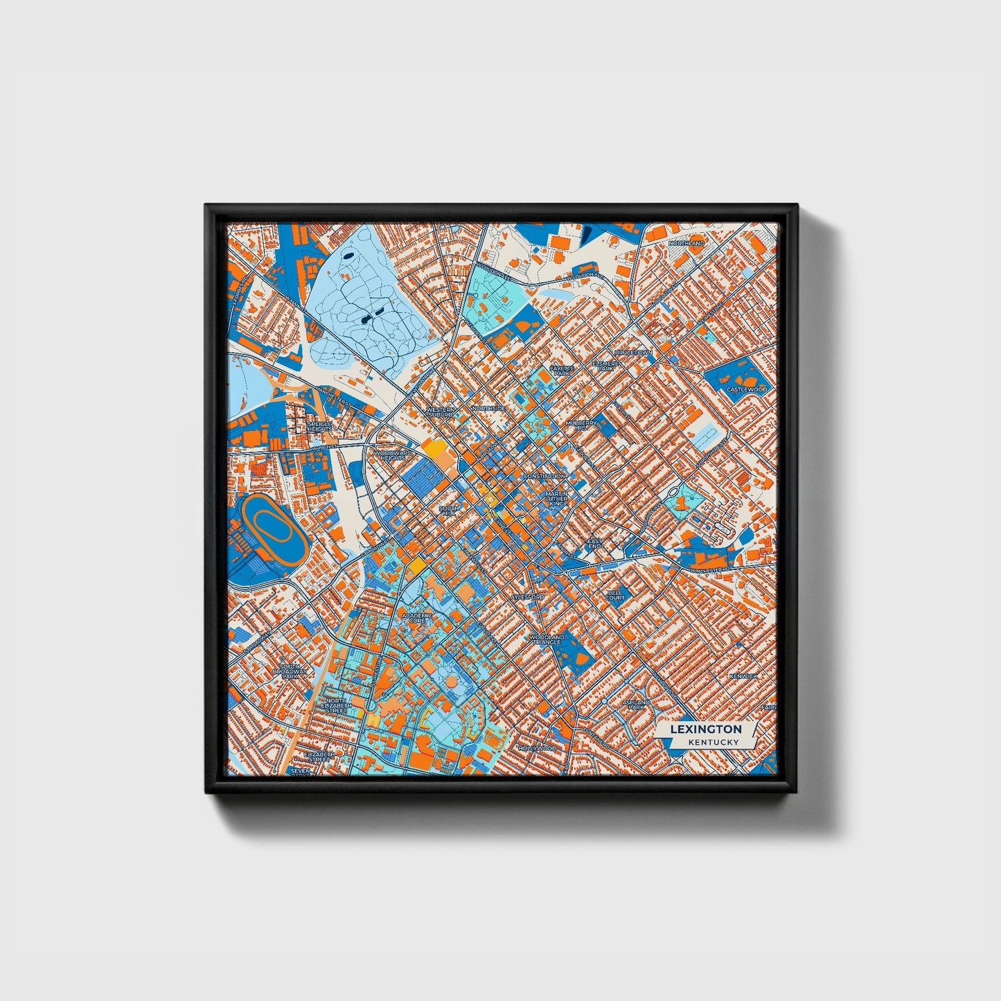 Lexington Kentucky Colorful City Map Canvas Print • Black Framed
