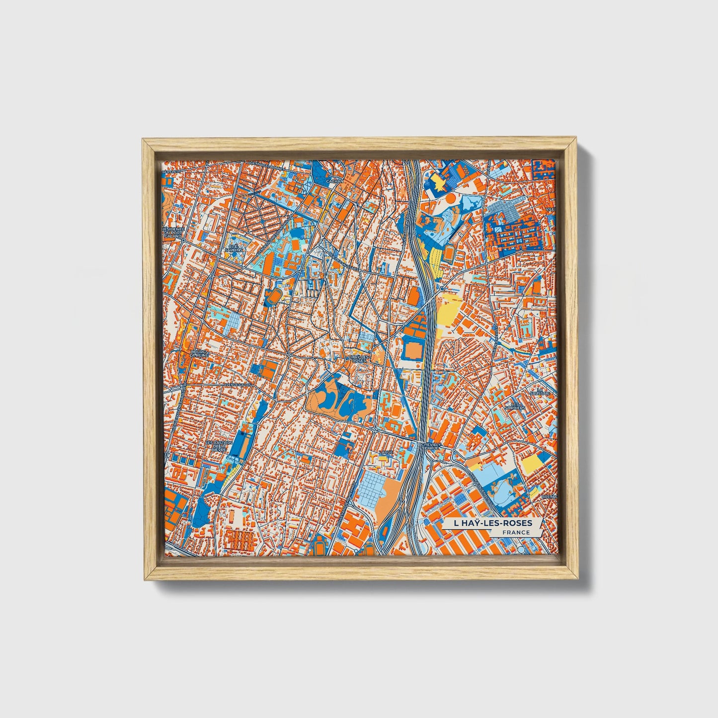 L Haÿ-Les-Roses France Colorful City Map Canvas Print • Natural Wooden Framed