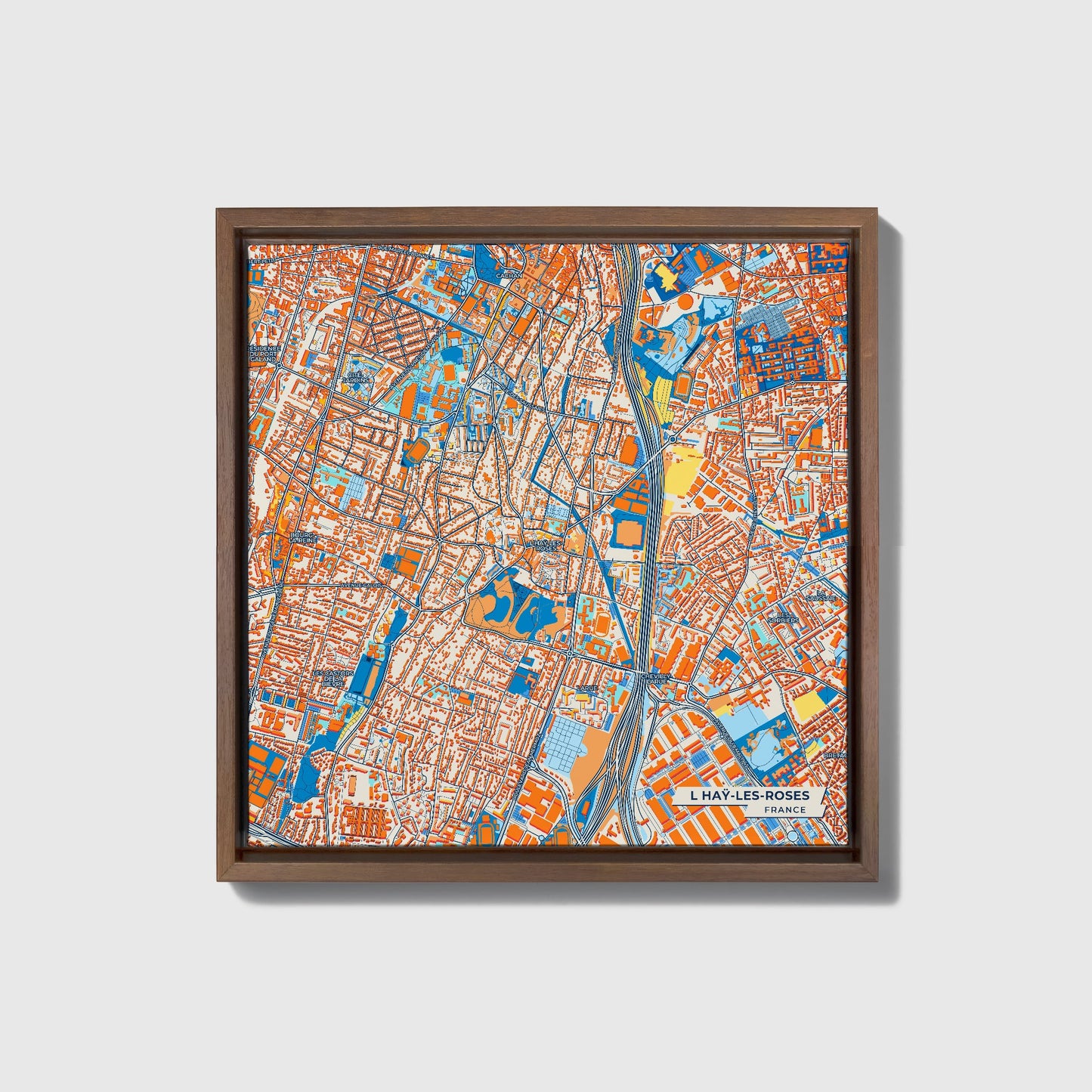 L Haÿ-Les-Roses France Colorful City Map Canvas Print • Dark Wooden Framed