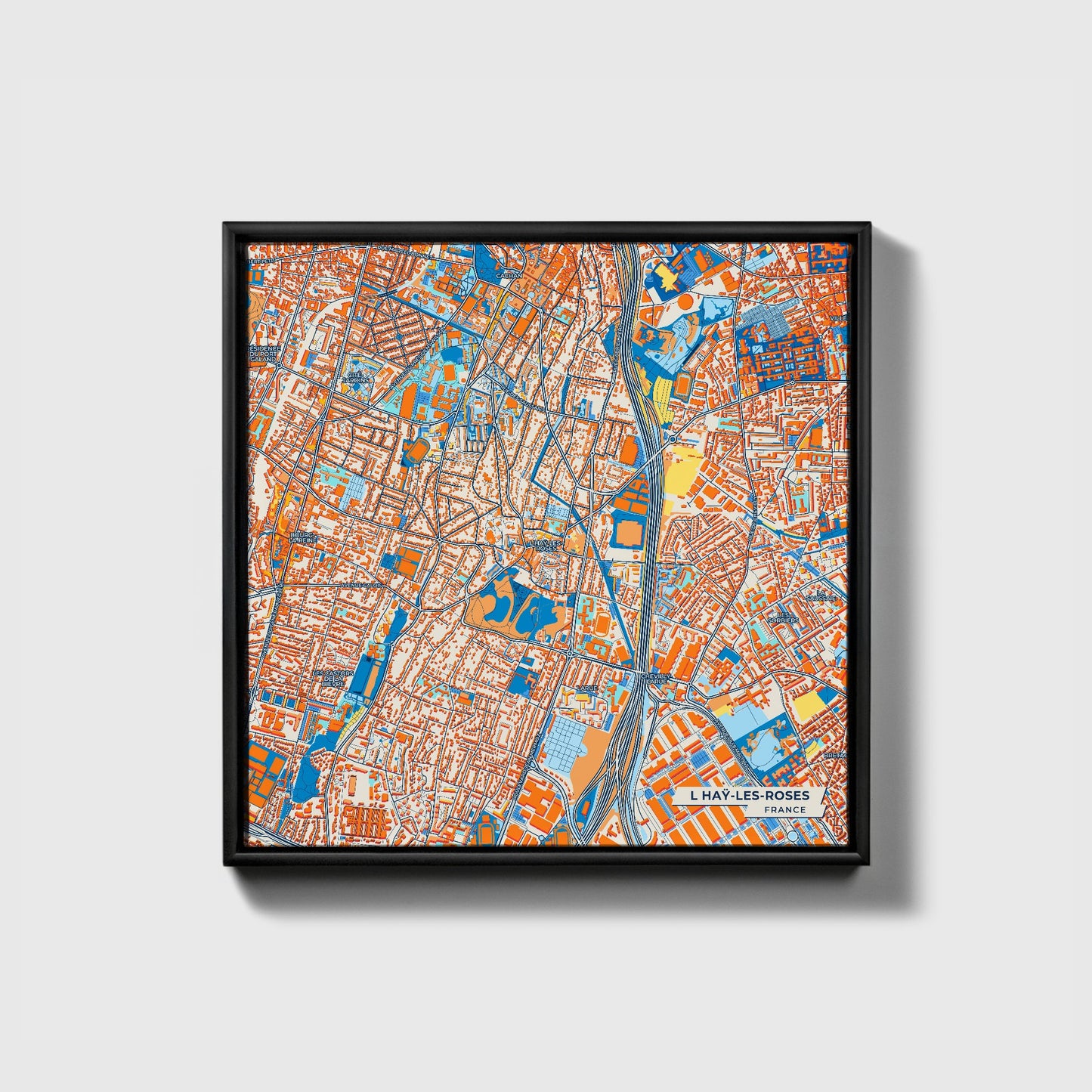 L Haÿ-Les-Roses France Colorful City Map Canvas Print • Black Framed