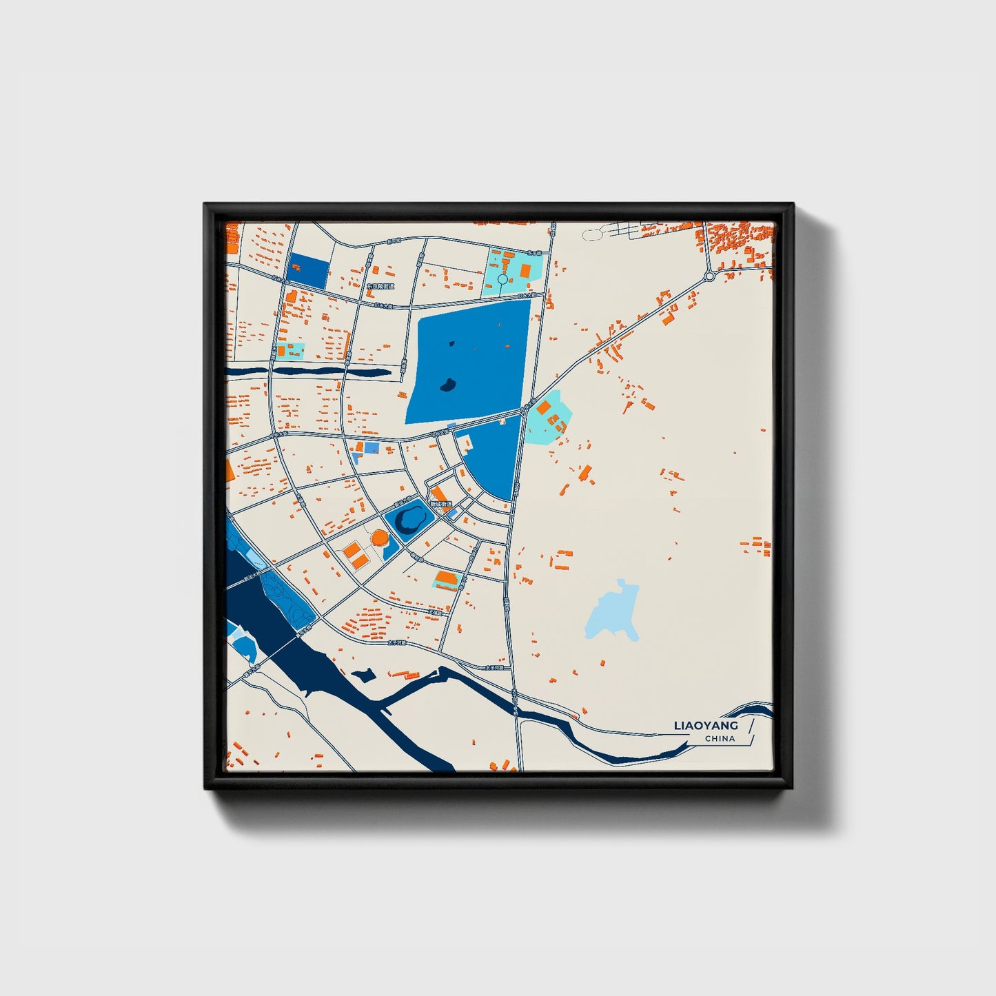 Liaoyang China Colorful City Map Canvas Print • Black Framed