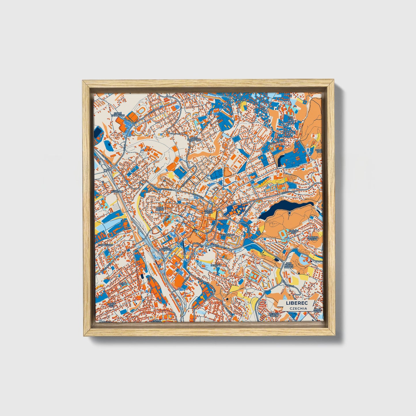 Liberec Czechia Colorful City Map Canvas Print • Natural Wooden Framed