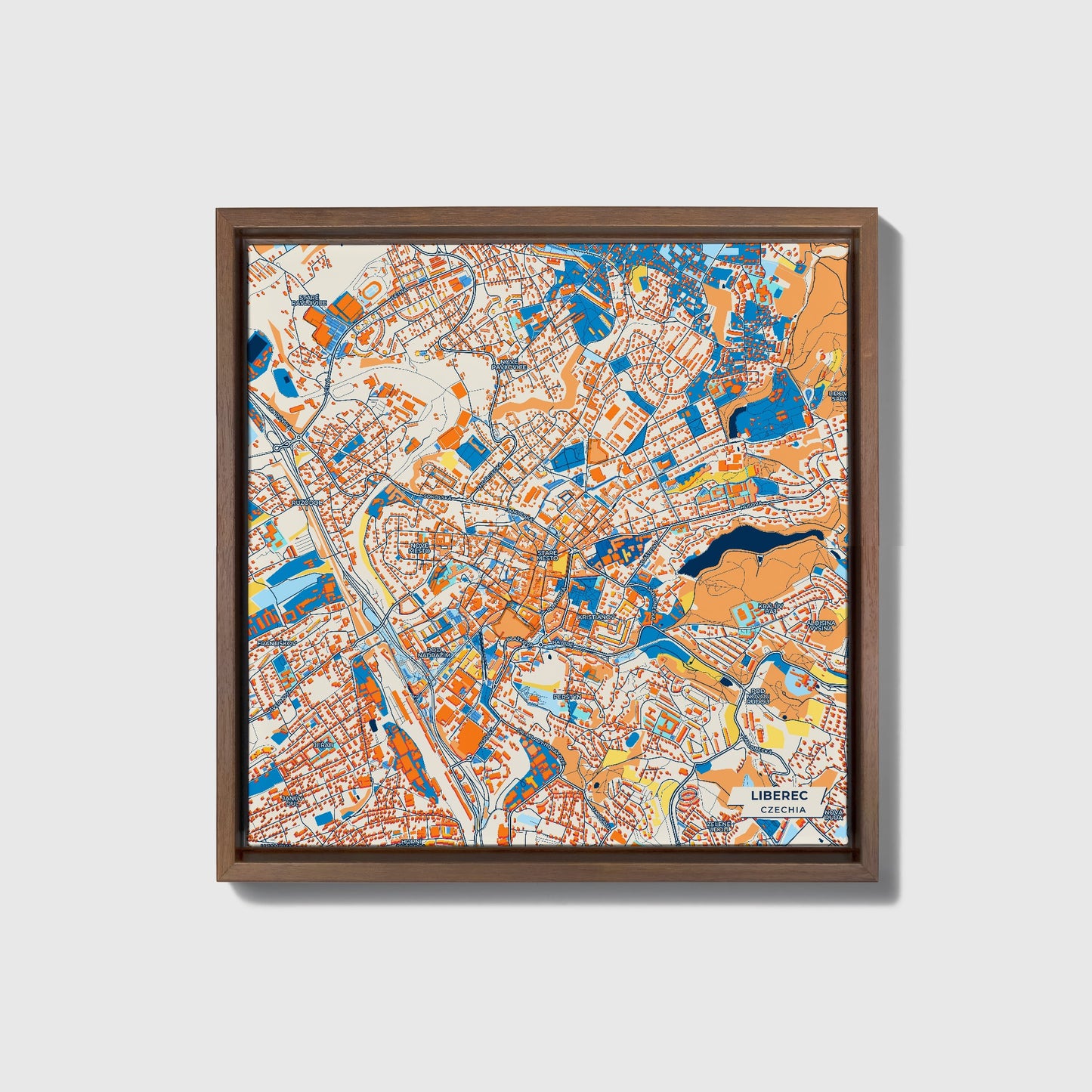 Liberec Czechia Colorful City Map Canvas Print • Dark Wooden Framed