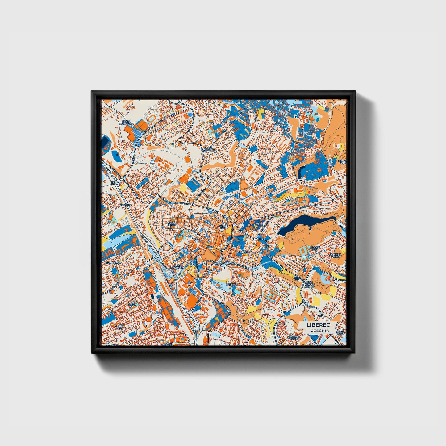 Liberec Czechia Colorful City Map Canvas Print • Black Framed