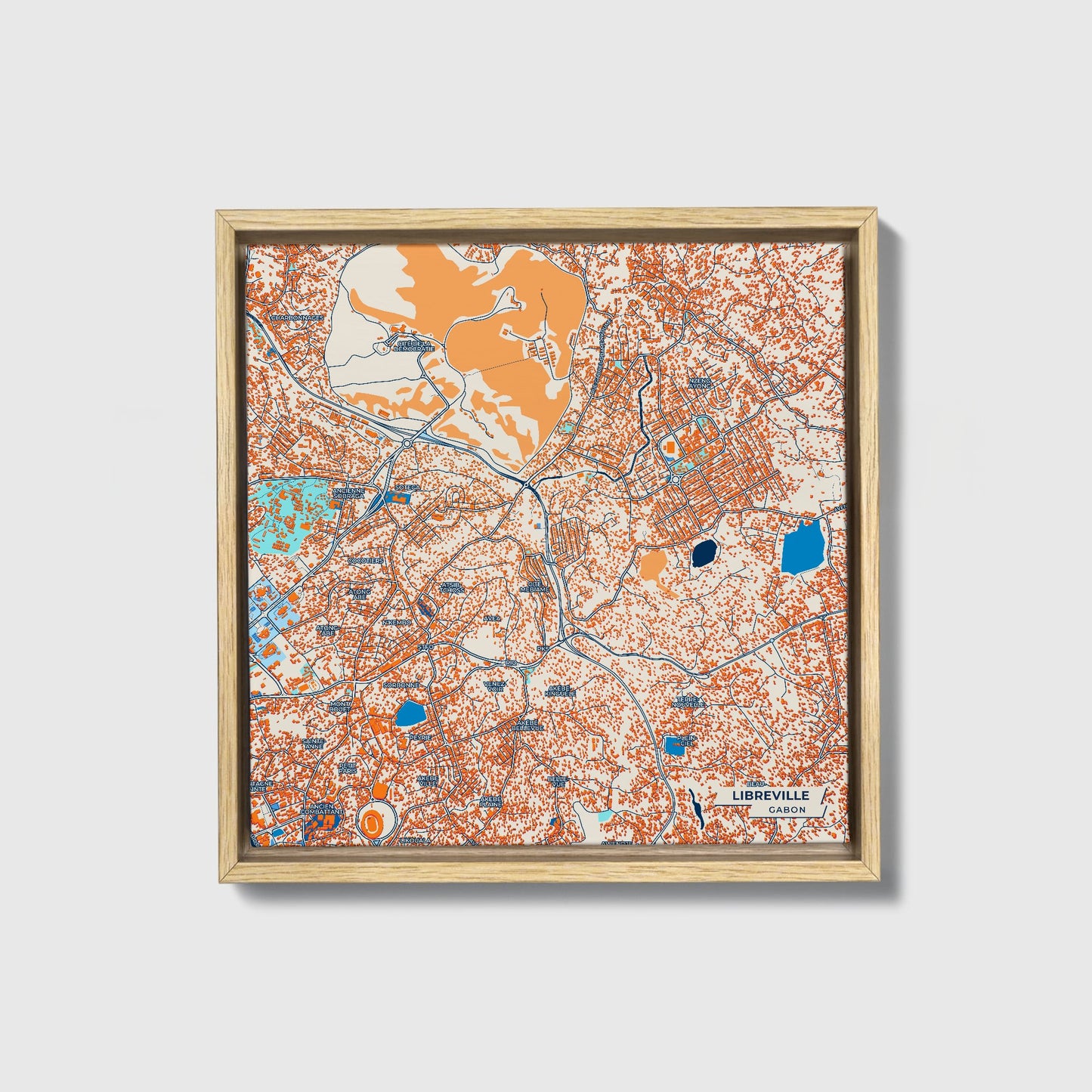 Libreville Gabon Colorful City Map Canvas Print • Natural Wooden Framed