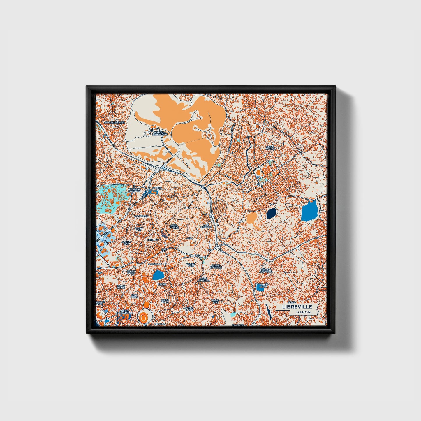 Libreville Gabon Colorful City Map Canvas Print • Black Framed