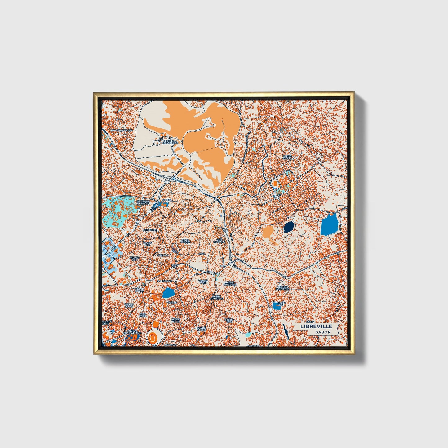 Libreville Gabon Colorful City Map Canvas Print • Gold Framed