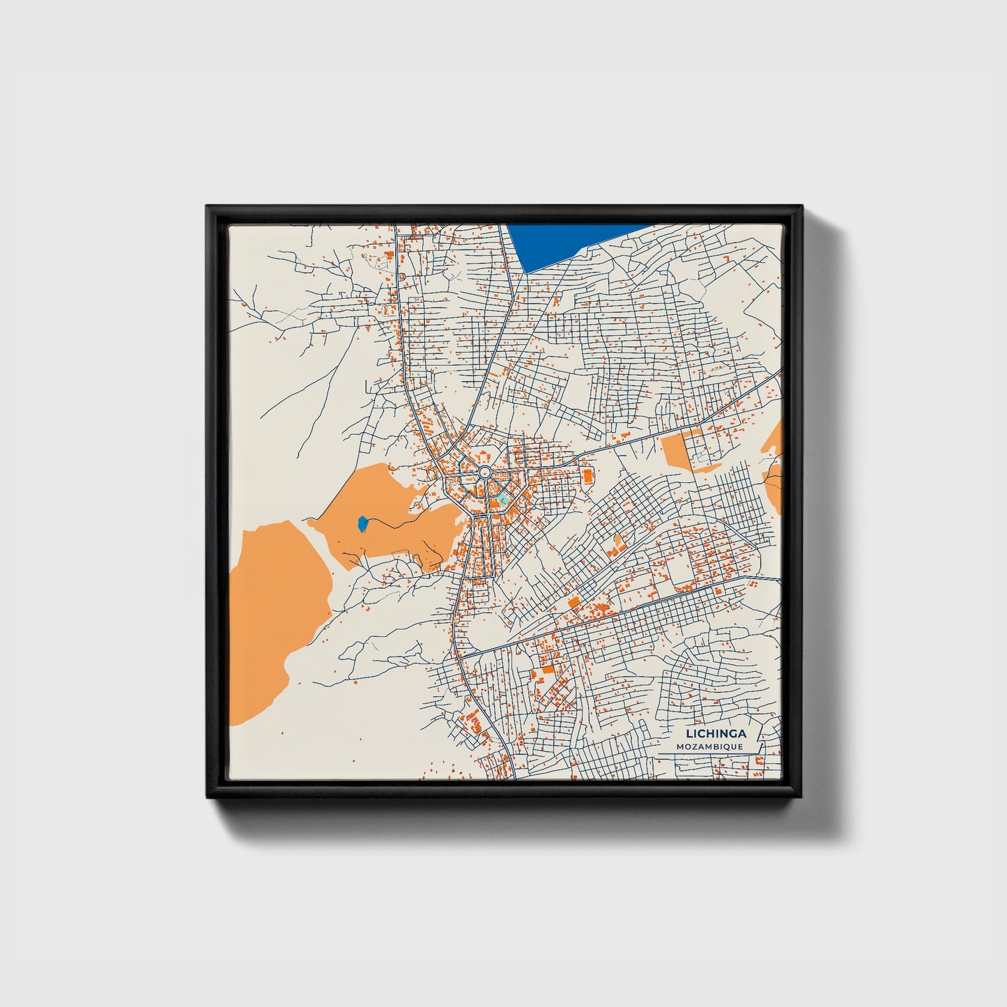 Lichinga Mozambique Colorful City Map Canvas Print • Black Framed