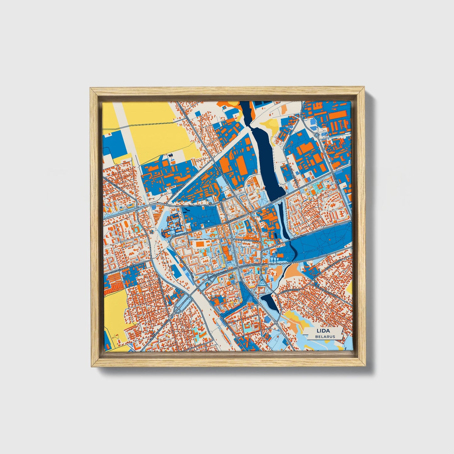 Lida Belarus Colorful City Map Canvas Print • Natural Wooden Framed