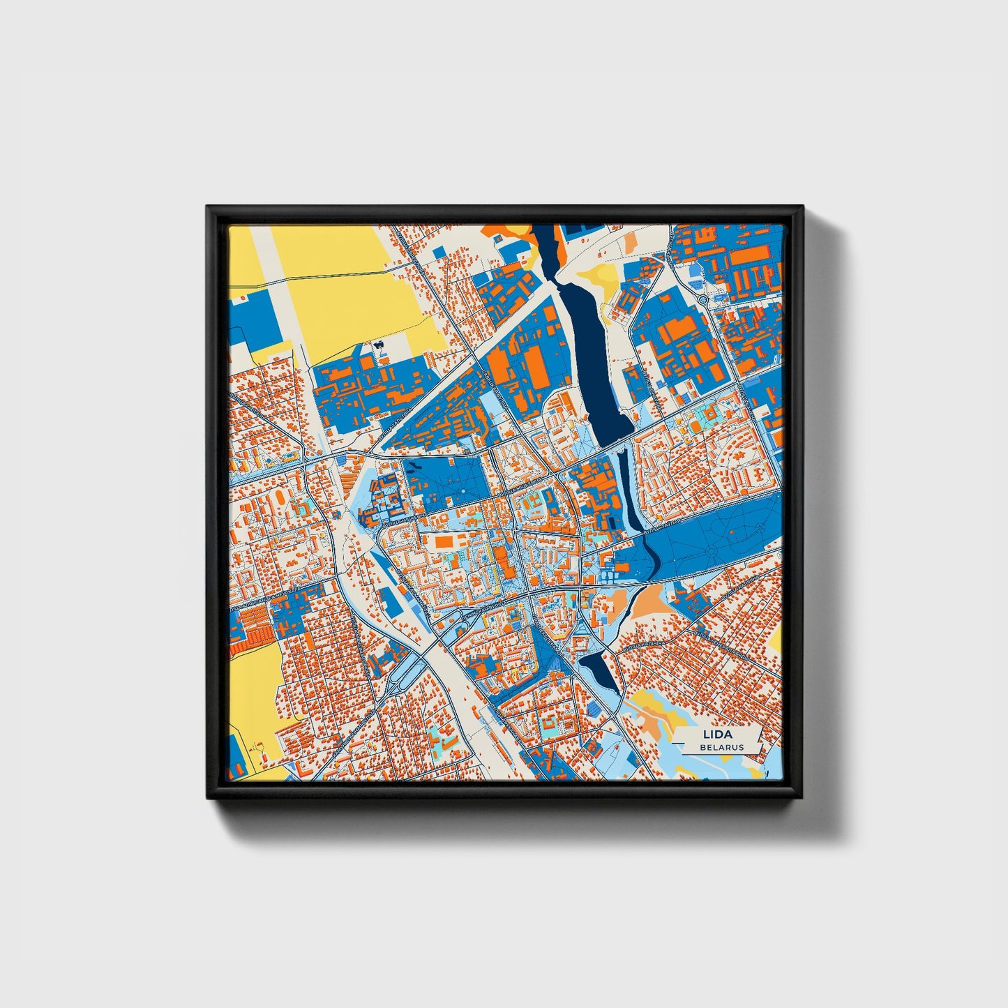 Lida Belarus Colorful City Map Canvas Print • Black Framed
