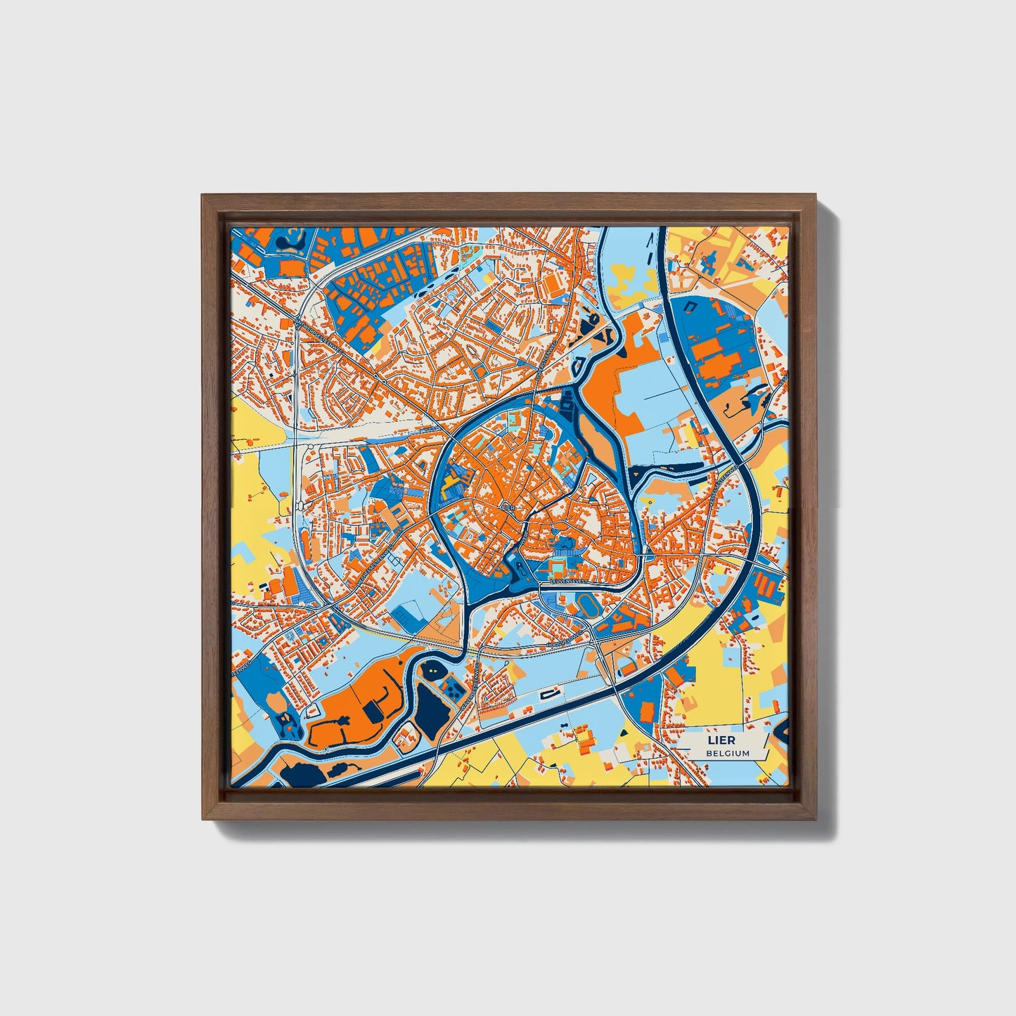Lier  Belgium Colorful City Map Canvas Print • Dark Wooden Framed