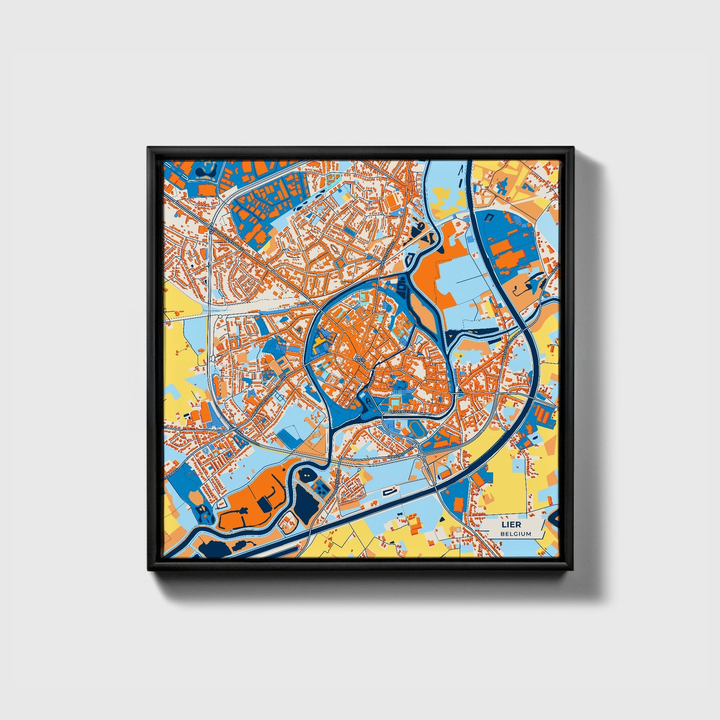 Lier  Belgium Colorful City Map Canvas Print • Black Framed