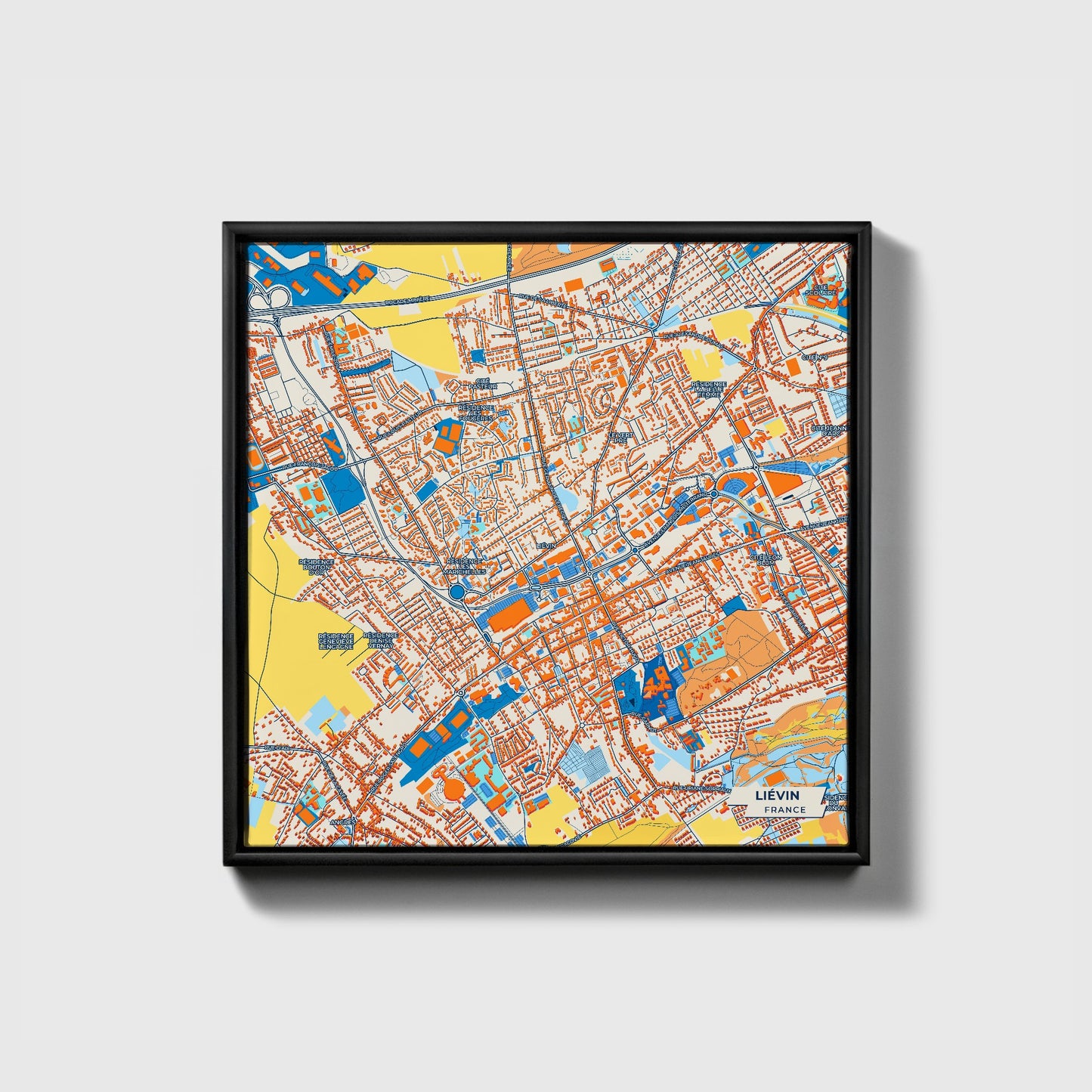 Liévin France Colorful City Map Canvas Print • Black Framed
