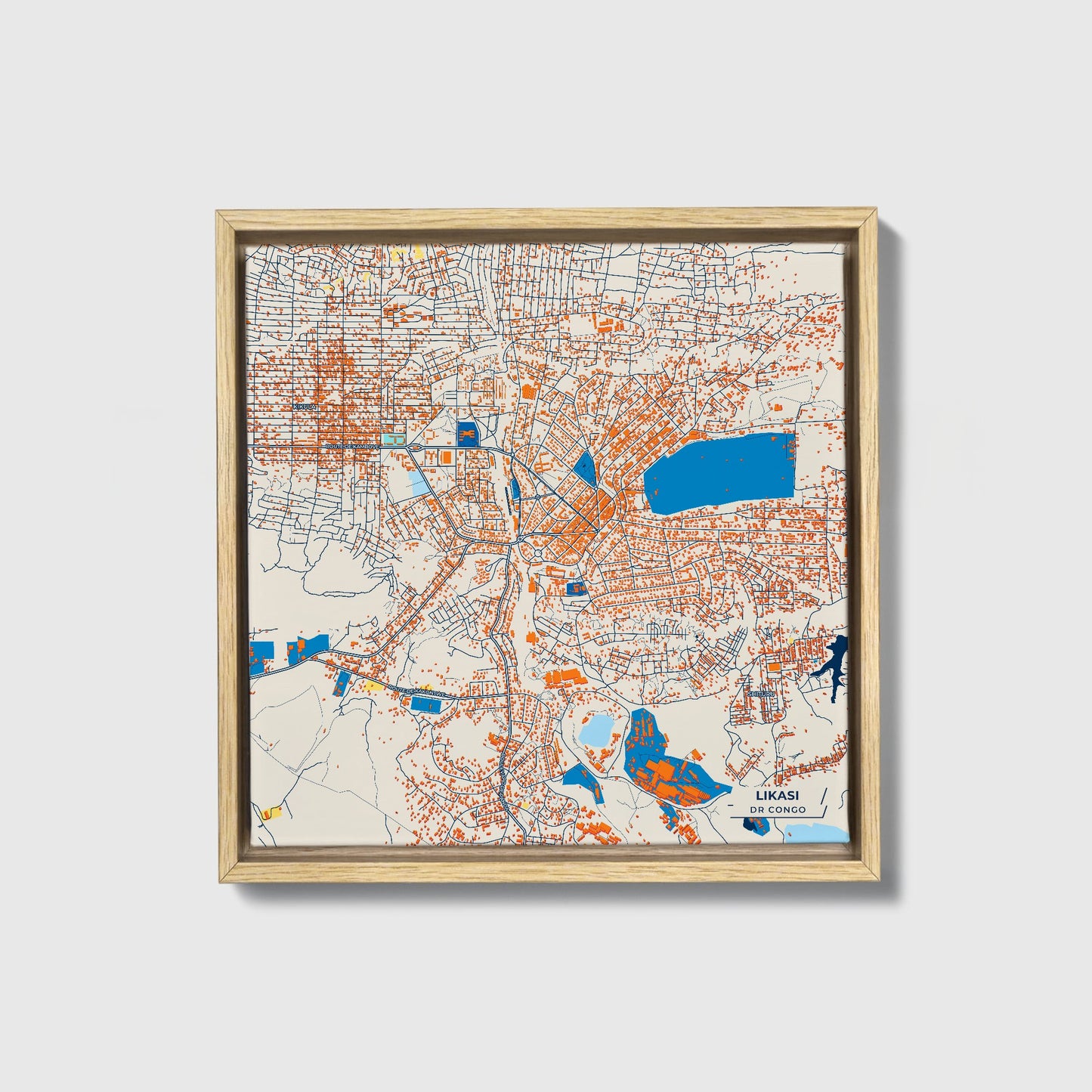Likasi Dr Congo Colorful City Map Canvas Print • Natural Wooden Framed