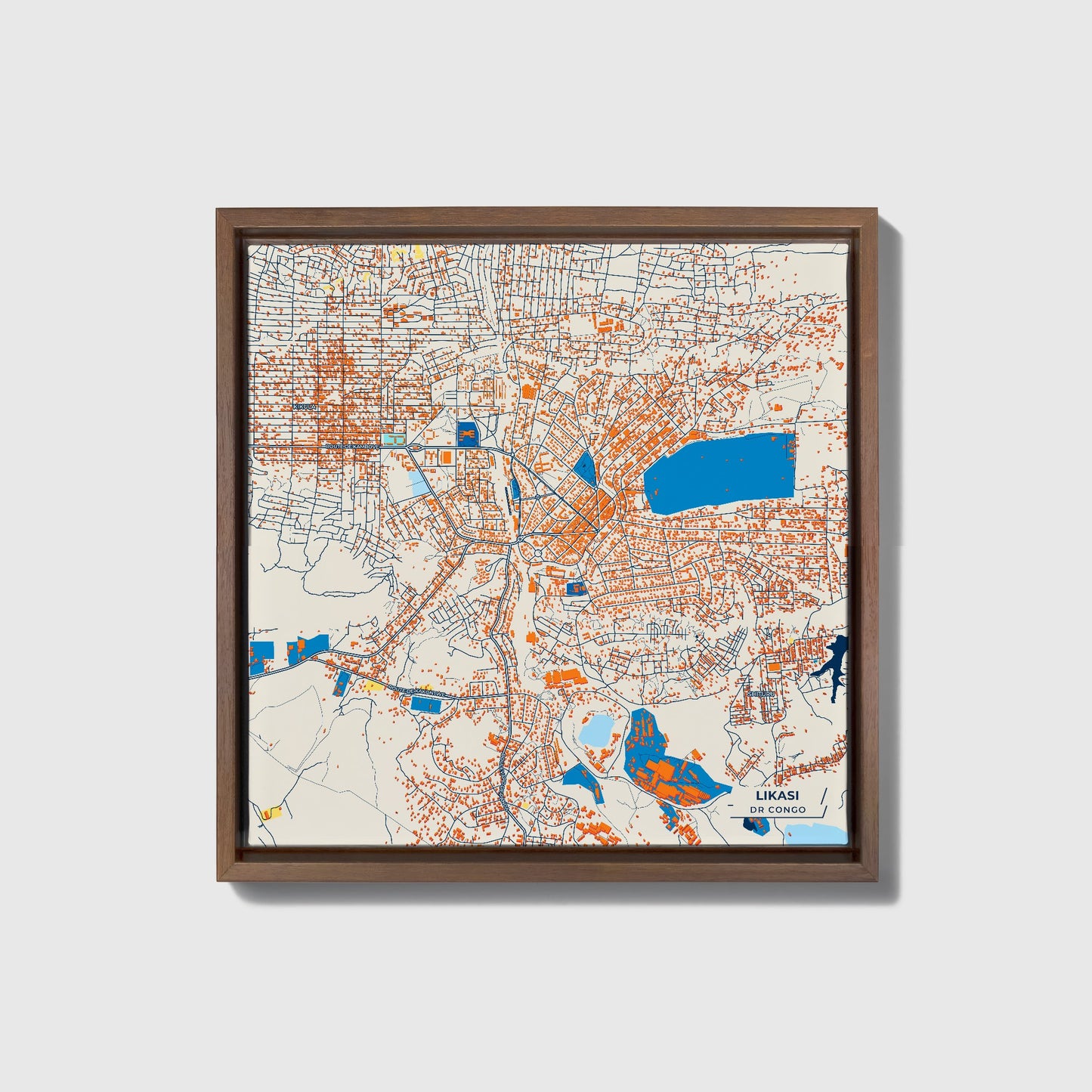 Likasi Dr Congo Colorful City Map Canvas Print • Dark Wooden Framed