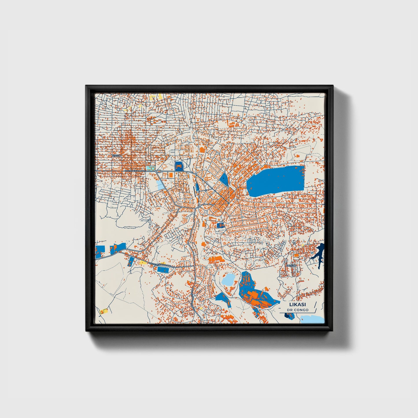 Likasi Dr Congo Colorful City Map Canvas Print • Black Framed