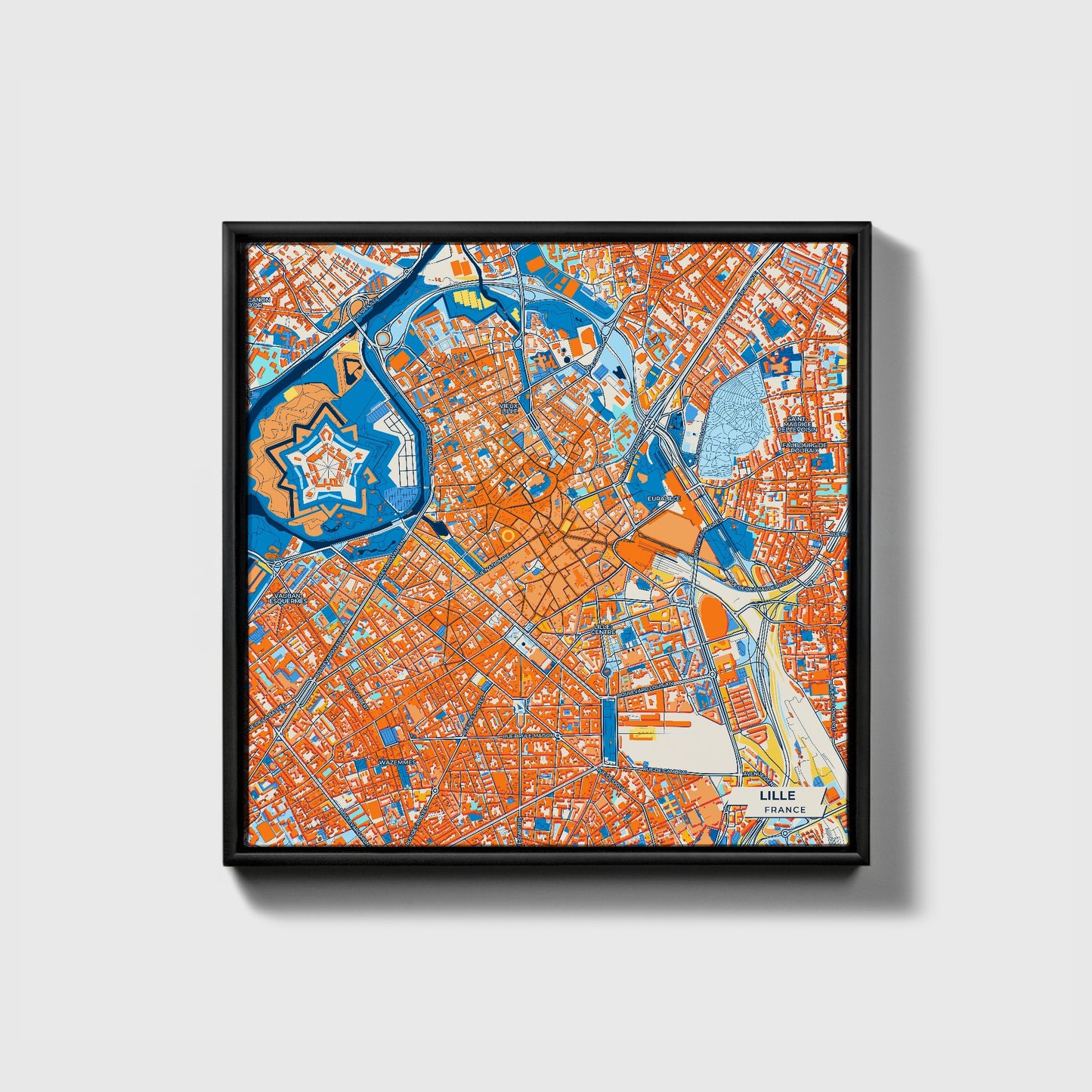 Lille France Colorful City Map Canvas Print • Black Framed