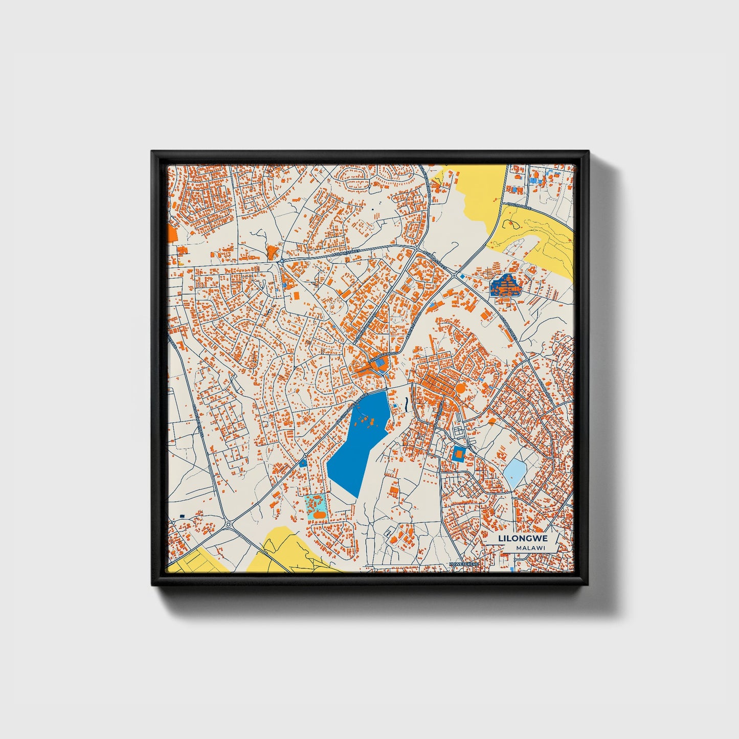 Lilongwe Malawi Colorful City Map Canvas Print • Black Framed