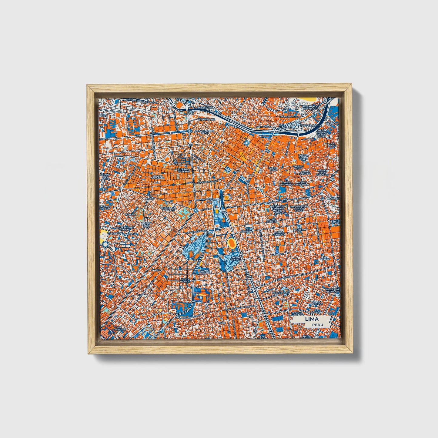 Lima Peru Colorful City Map Canvas Print • Natural Wooden Framed