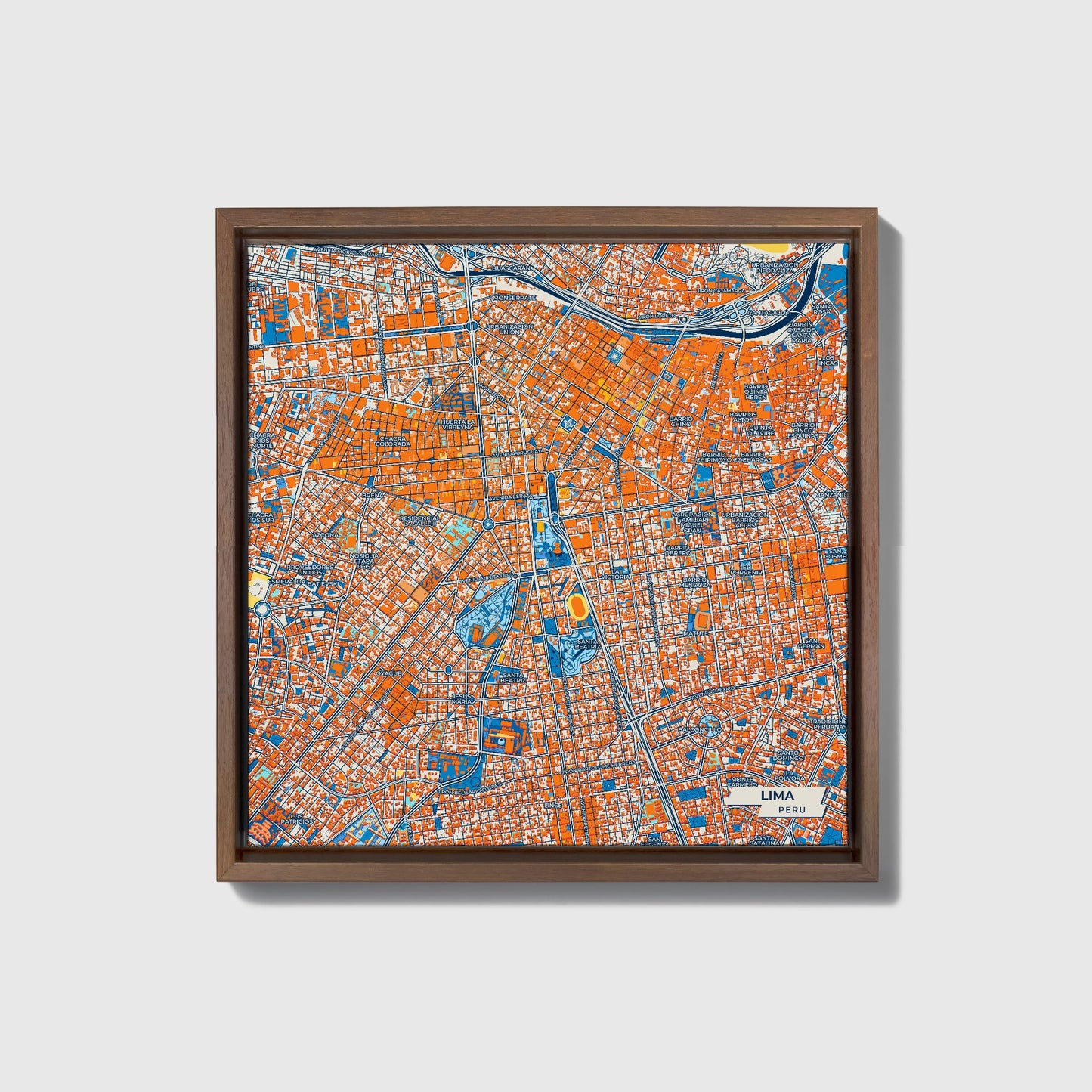 Lima Peru Colorful City Map Canvas Print • Dark Wooden Framed