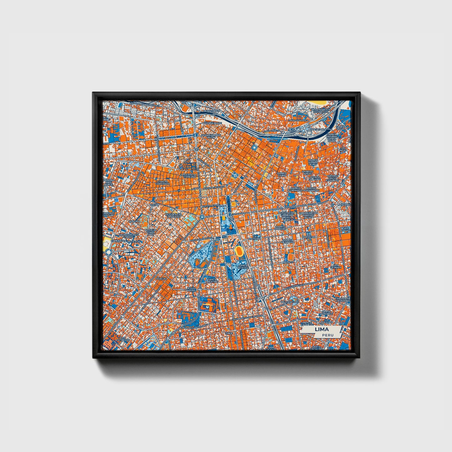 Lima Peru Colorful City Map Canvas Print • Black Framed