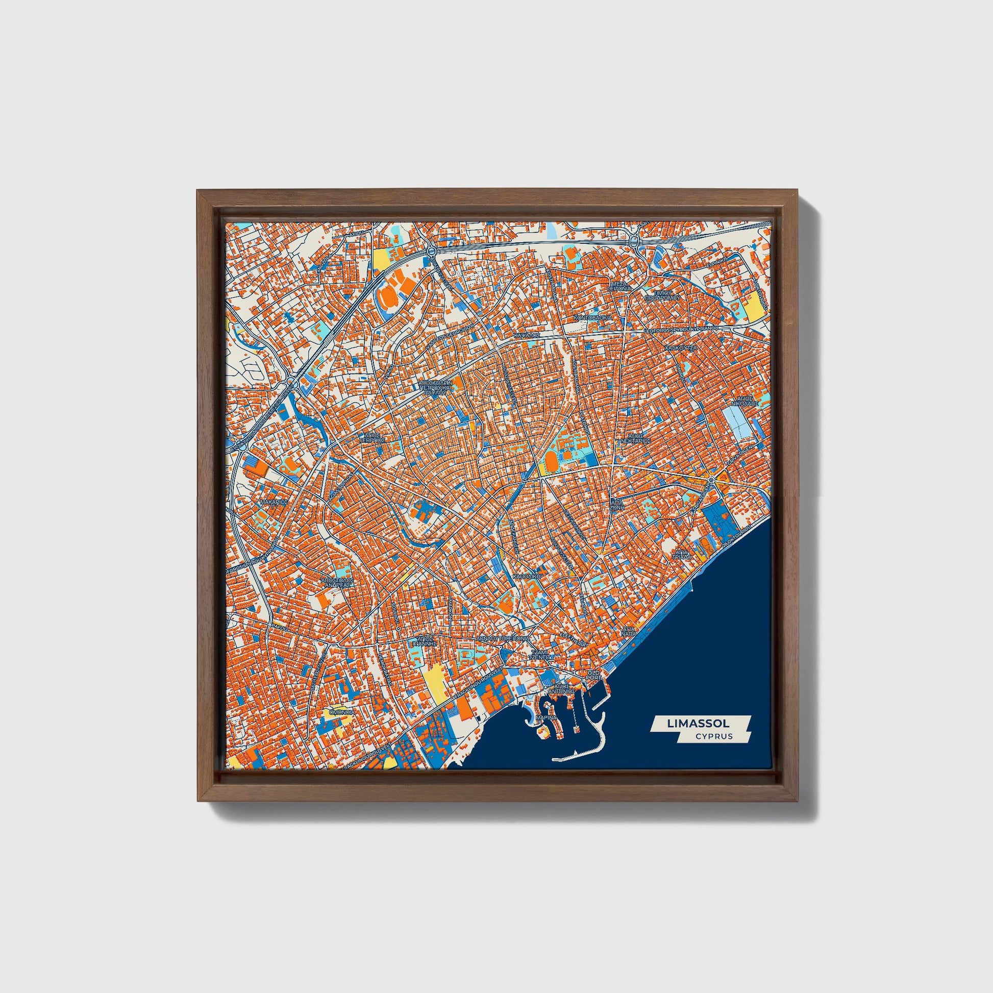 Limassol   Cyprus Colorful City Map Canvas Print • Dark Wooden Framed