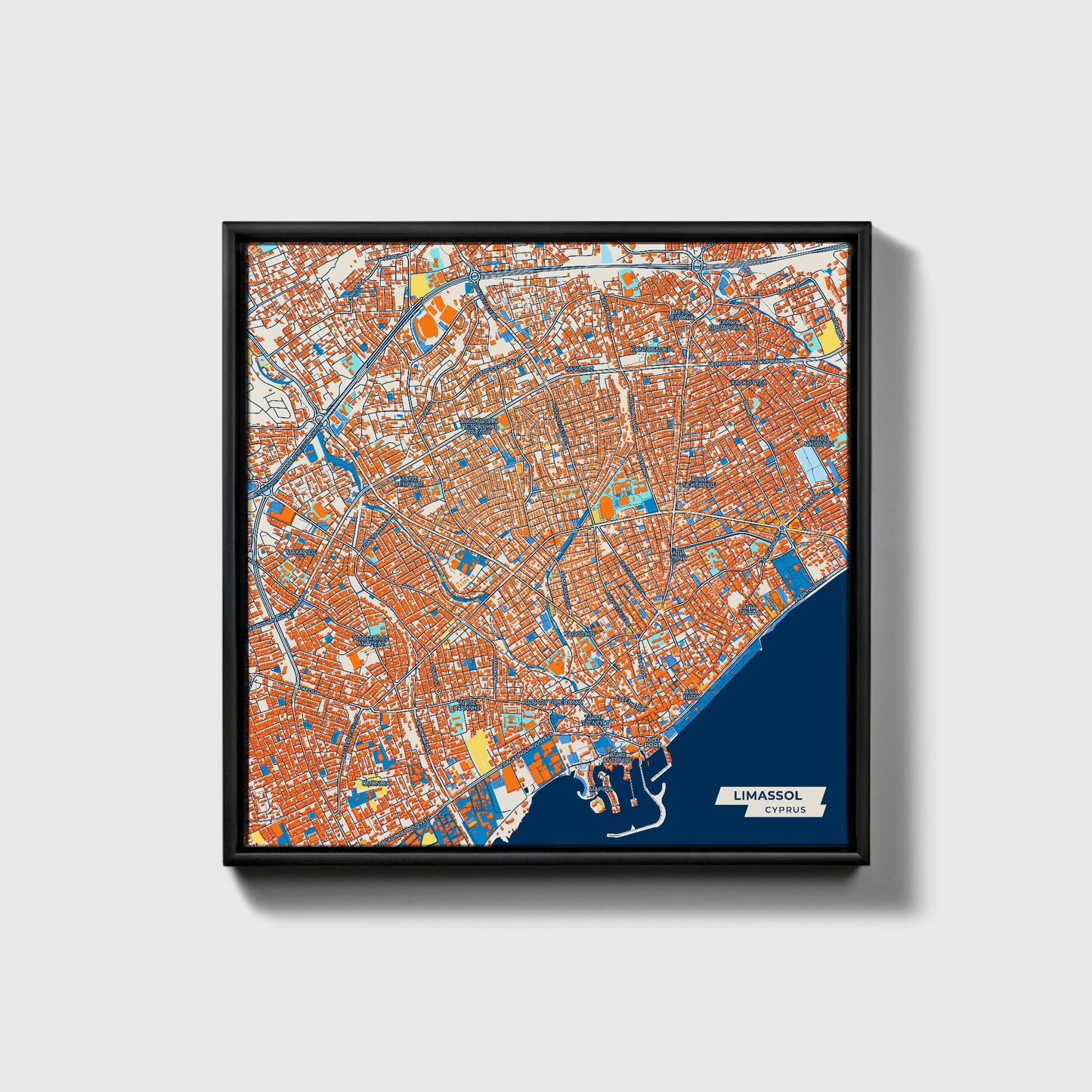 Limassol   Cyprus Colorful City Map Canvas Print • Black Framed